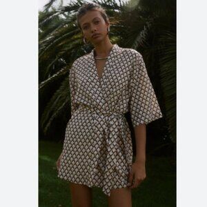 Seven Wonders Milani Wrap Dress Brown Geometric Kimono Sleeve